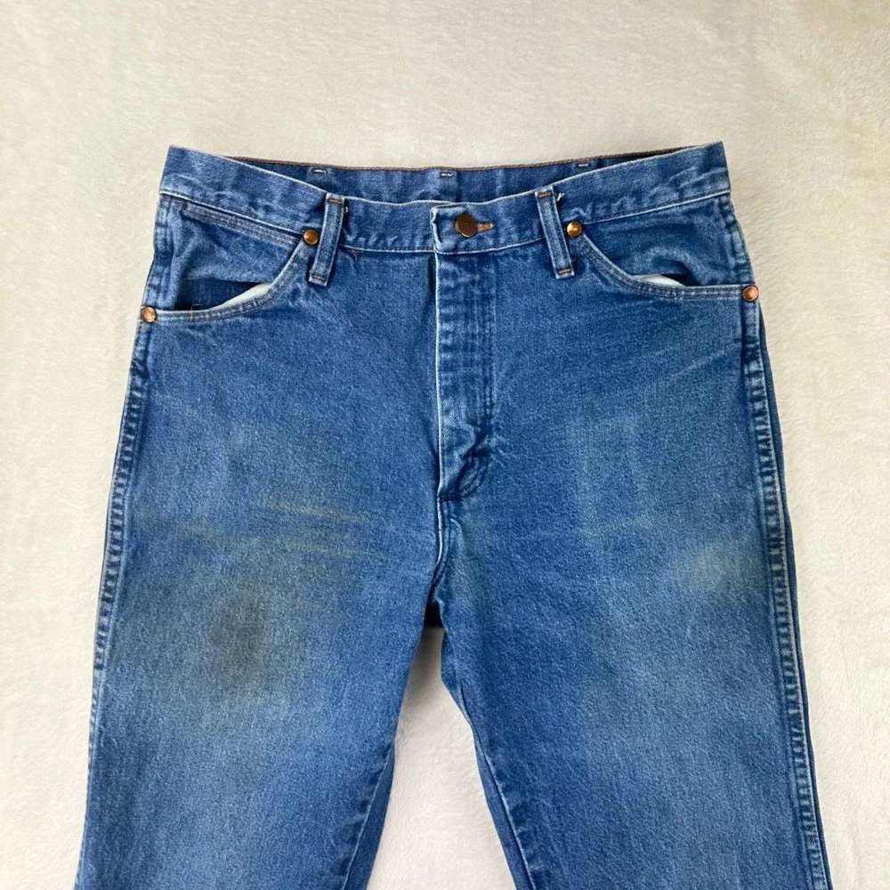 Wrangler Jeans Mens Regular Fit 31x32 Blue Denim Cowboy Cut Distressed Cotton
